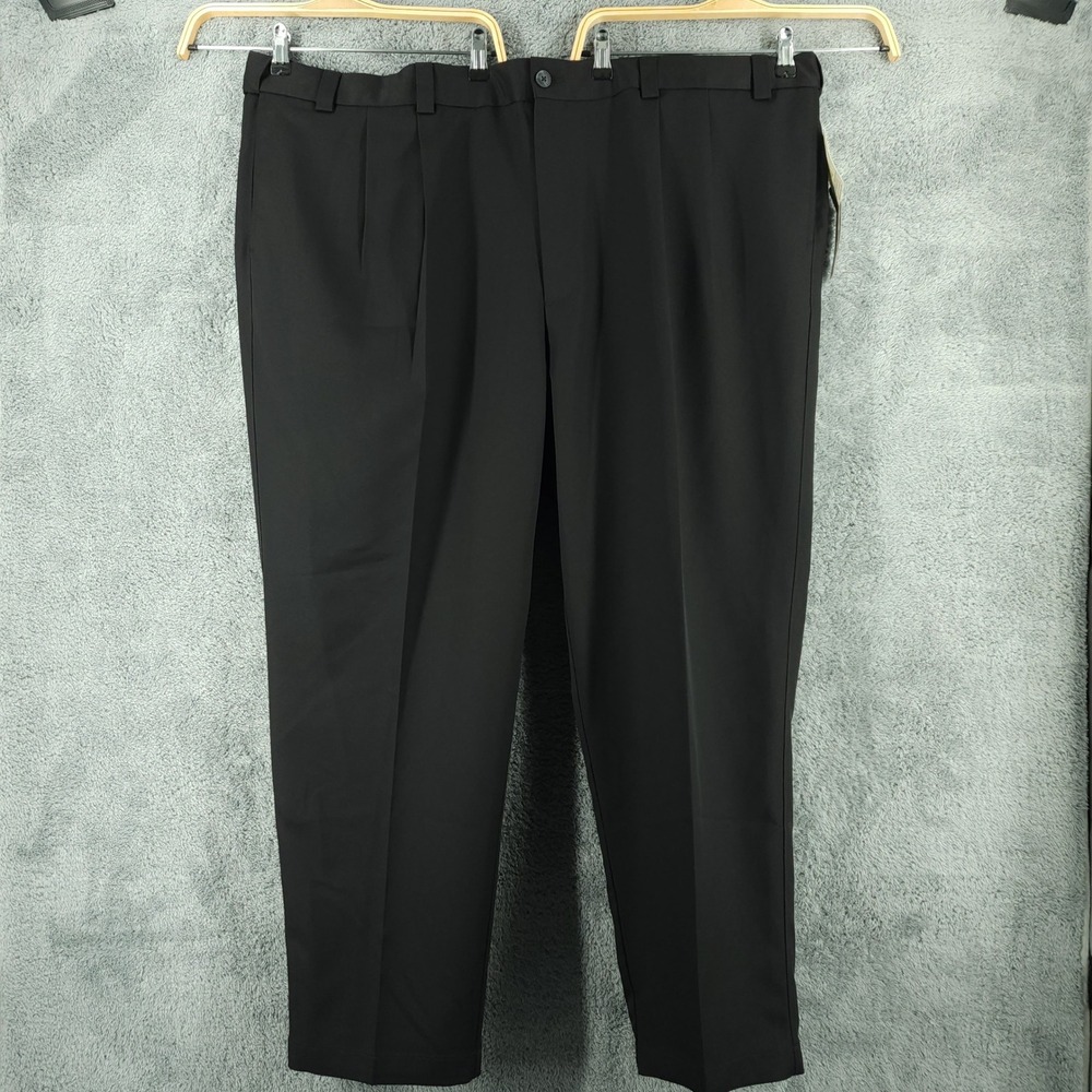 Oak Hill Dress Pants Mens 54 x 30 Black Microfiber Pleated Big & Tall
